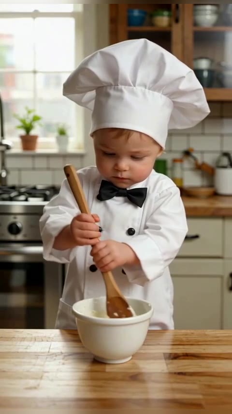 A funny 9-second vertical UGC-style video of an adorable baby dressed as…