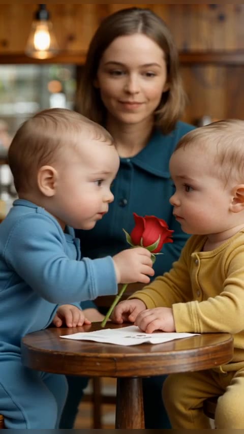 A hilarious 9-second vertical UGC-style video of two adorable babies sit